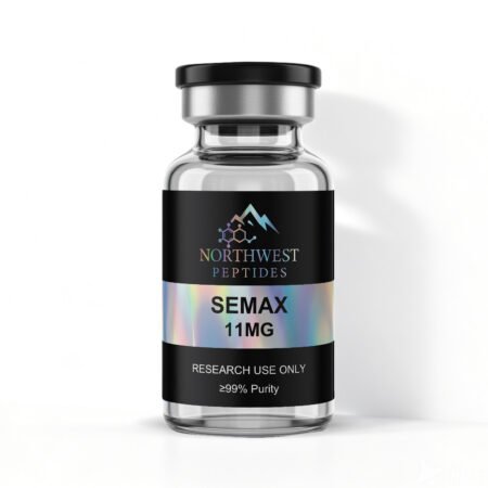 Northwest Peptides Semax 11mg vial — back label with Research Use Only and purity information
