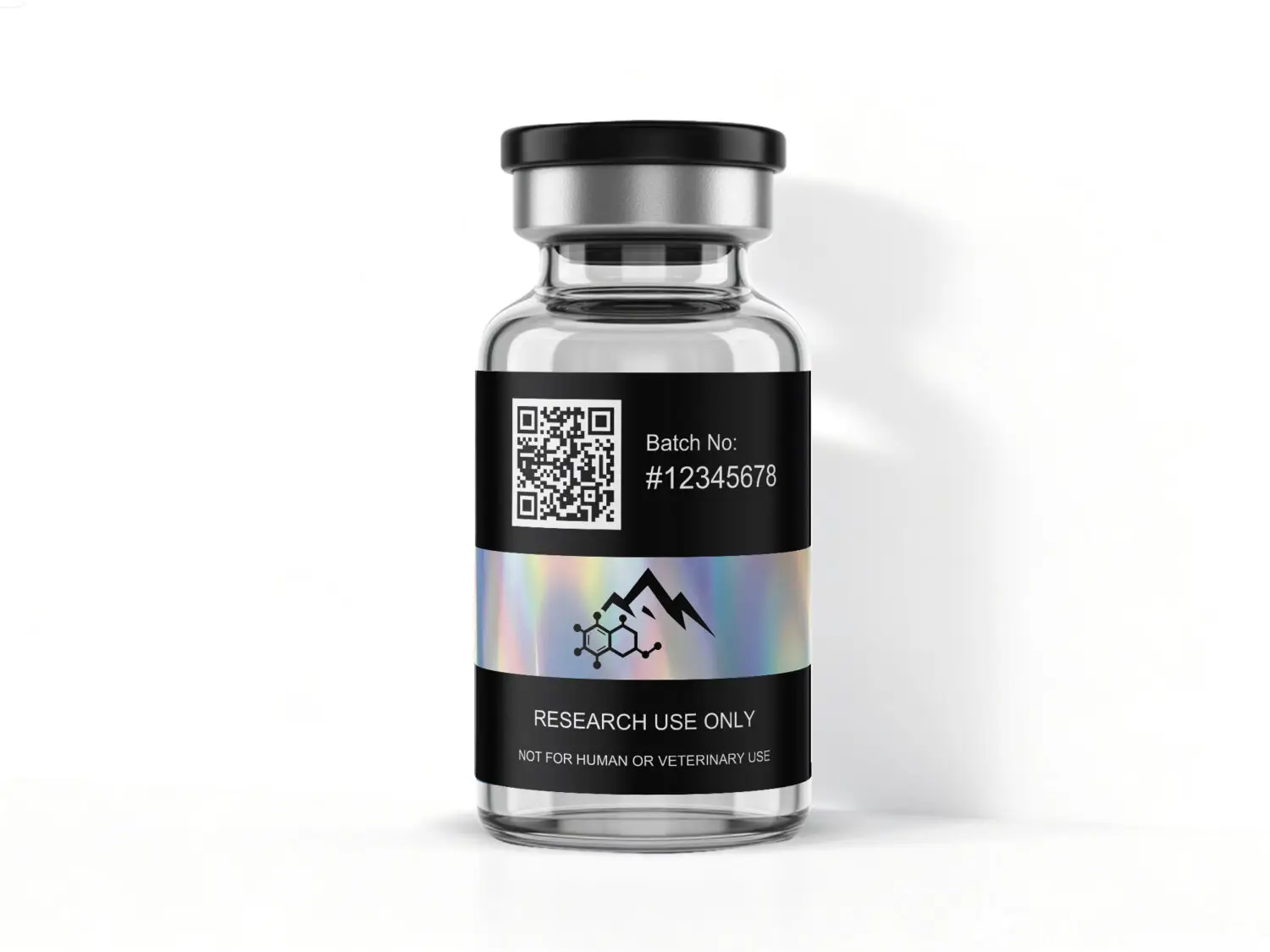 Northwest Peptides — Holographic back label with QR code, Research Use Only and purity information